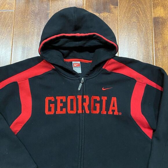 Nike Vintage 90s UGA Georgia Bulldogs Full Zip Black Red Hoodie Women's Size M - Picture 2 of 11